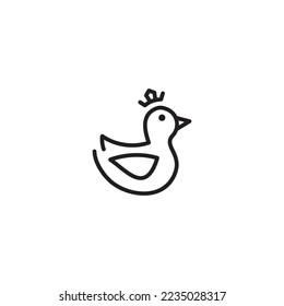 Unique cute duck with crown. Vector logo icon template