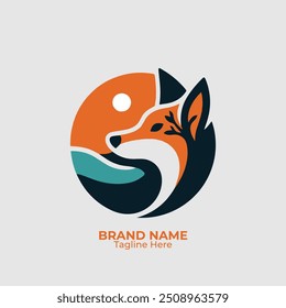 Unique  cute fox logo for 
 company design, emblem, illustration in a minimalist style