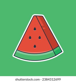 Unique cute fresh watermelon triangle chunk with flat design icon ready for any needs and print to make a sticker green, red, black colors