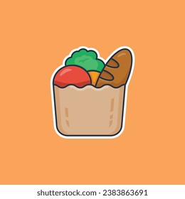 Unique cute groceries flat icon design bread, tomato, vegan, vegetables, fruits on it ready for any needs and print to make a sticker