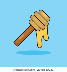 Unique, cute honey stick. Flat design icon, graphic vector illustration on an isolated Blue background. Ready for any needs and suitable for printing to create a sticker with a yellow and gold colors