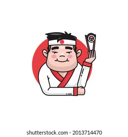Unique and cute illustration with the concept of a Japanese chef