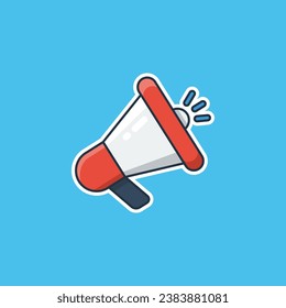 Unique cute loudspeaker megaphone flat design icon ready for any needs and print to make a sticker with blue background