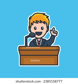 Unique cute a man speaking on the pulpit with microphone flat design icon ready for any needs and print to make a sticker