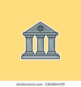 Unique cute old building flat design icon ready for any needs and print to make a sticker with yellow background