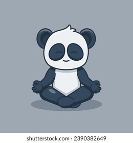 Panda lindo y único meditando en la posición del loto y ojos cerrados icono de diseño plano listo para cualquier necesidad e imprimir para hacer una pegatina con colores blanco dan negro