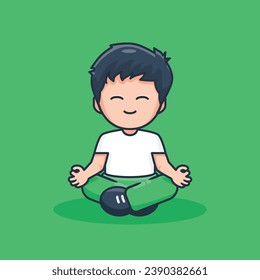 Unique cute peaceful meditation man flat design icon ready for any needs and print to make a sticker with green, black, white colors