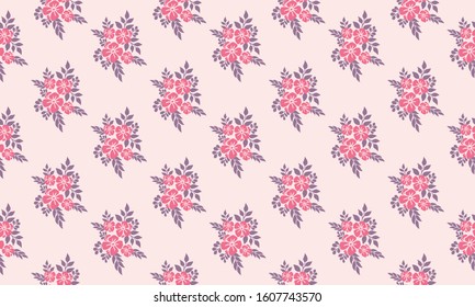 Unique and cute pink flower pattern background for valentine, with leaf and flower decor.