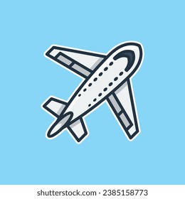 Unique cute a plane with bird's eye view flat design icon ready for any needs and print to make a sticker with white and blue colors