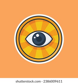 Único logo lindo y redondo iluminado con icono de diseño de ojos planos listo para cualquier necesidad e imprimir para hacer una pegatina con colores naranja, amarillo, negro y blanco