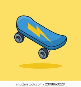 Unique, cute skateboard. Flat design icon, graphic vector illustration on an isolated yellow. Ready for any needs and suitable for printing to create a sticker with a blue, and yellow colors