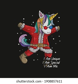 Unique cute unicorn wearing a santa costume and posing cool premium vector