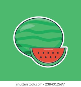 Único lindo hilo de sandía entera y sandía en el icono de diseño plano lateral listo para cualquier necesidad e imprimir para hacer una pegatina con colores verdes, rojos, negros