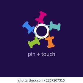 Unique cyclic pin center logo. Modern color transitions. Thumbtack cycle logo template. vector.