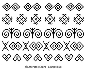 Unique decoration of log houses based on patterns used in traditional embroidery in village of Cicmany, UNESCO World Heritage Site, Slovakia, Vector on white background