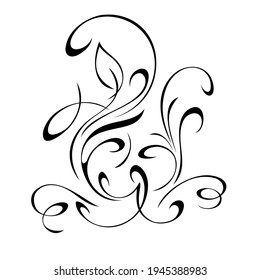 unique decorative abstract ornament with swirls and a single leaf in black lines on a white background
