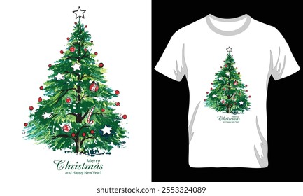 Unique Decorative Christmas Line Art T-Shirt Design Print-Ready File.