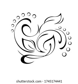 unique decorative element with curls and leaves in black lines on white background