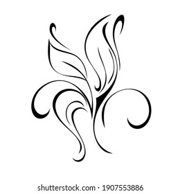 unique decorative element with curls and leaves in black lines on white background