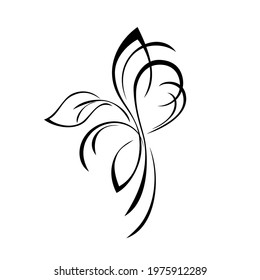 unique decorative element with a single stylized leaf and vignettes in black lines on a white background
