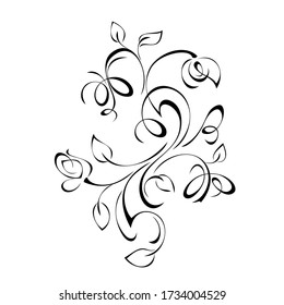 unique decorative element with stylized flowers, leaves and swirls in black lines on a white background