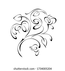 einzigartiges dekoratives Element mit stilisierten Blumen, Blättern und wirbeln in schwarzen Linien auf weißem Hintergrund