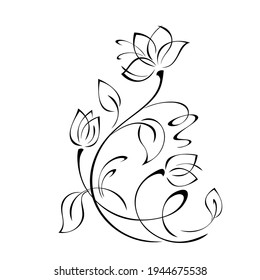 unique decorative element with stylized flowers, leaves and swirls in black lines on a white background