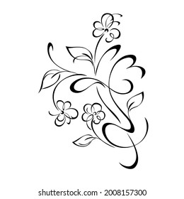 unique decorative element with stylized flowers, leaves and swirls in black lines on a white background