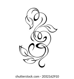 unique decorative element with stylized leaves and curls in black lines on a white background