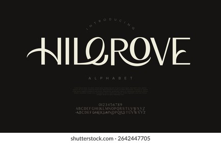 Fonte de serif decorativa exclusiva com ligaduras fluindo e curvas graciosas. Ideal para marcas de luxo e projetos criativos