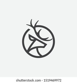 unique deer circular logo design icon, deer head circular icon, geometric deer logo concept, rain deer illustration