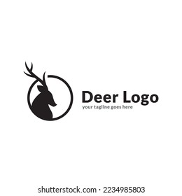 unique deer circular logo design icon, deer head circular icon, geometric deer logo concept, rain deer illustration