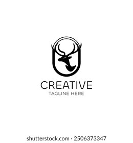 unique deer logo design icon, deer head circular icon, geometric deer logo concept