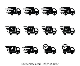 Unique Delivery Truck Icons. Shipping icon collection. Vector