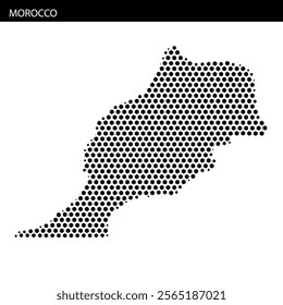 A unique depiction of Morocco's geographical outline using a dotted pattern, showcasing its distinct shape and features.