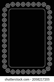 Einzigartiger Rahmen für Design-Rahmen mit eleganter floraler Einrichtung auf weißem schwarzem Hintergrund, geeignet für Menülisten-Text auf A4-Papier