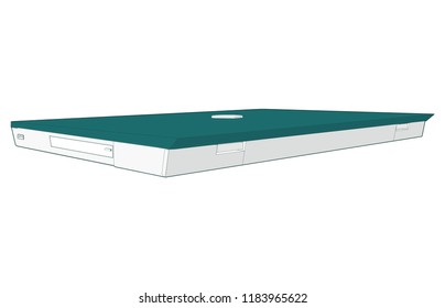 Unique design classy Modern Laptop Closed perspective angle illustration vector art camera view detailed artwork back side cd rom visible