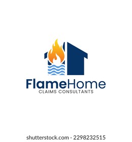 The unique design of the combination of home, fire and water. It is suitable for risk claim service companies. - Shutterstock ID 2298232515