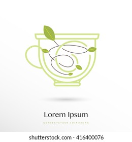 einzigartiges Design einer Tasse mit Flügel- und Strudel-Elementen innen, Vektorlogo / Symbol 