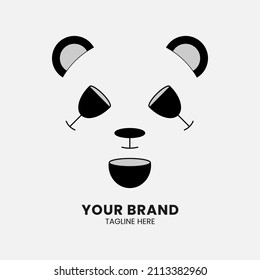Unique Design Double meaning logo in the shape of a panda and cup, table, and plate. Panda vector icon. Panda logo. Panda Icon