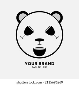 Unique Design Double meaning logo in the shape of a panda and cup, table, and plate. Panda vector icon. Panda logo. Panda Icon