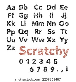 A unique design font, uppercase, lowercase and number, Font with pattern, scratchy, vector illustration.