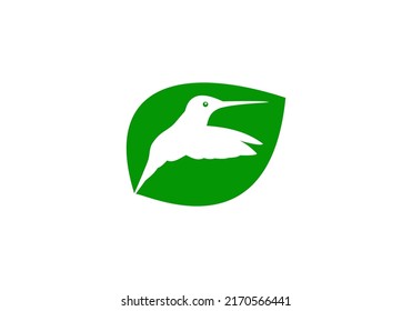 diseño único del logotipo de colibrí y hoja, adecuado para el logotipo de conservación de la naturaleza o el logotipo de la comunidad de la naturaleza