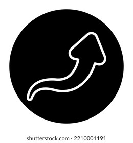A unique design icon of curved upward arrow