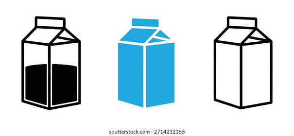 Un icono de diseño único del paquete de leche . Tres iconos de cartón de leche llenos, coloreados y contorno. Icono de leche. estilo de icono de línea. adecuado para el símbolo de bebidas. diseño simple editable. Vector de Plantilla de diseño.