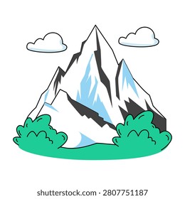 A unique design icon of mountains with hot air balloon showcasing hills station 