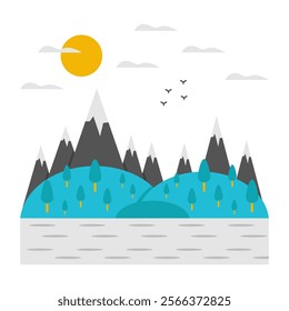 A unique design icon of mountains landscape