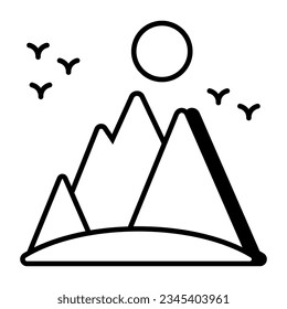 Un icono de diseño único de las montañas con el clima de las colinas que exhiben el sol 