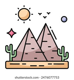 Un icono de diseño único de las montañas con el sol mostrando las colinas Clima