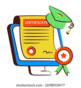 Un icono de diseño único de certificado en línea